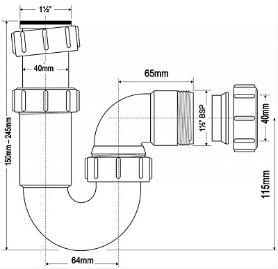 Сифон трубный McAlpine MRSK15 Р-образный (1 1/2"х40мм) без выпуска