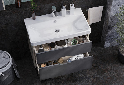 Тумба под умывальник Оливия 80 AQUATON Бежевый/Дуб веллингтон (под раковину 239414) 1A283101OLVG0