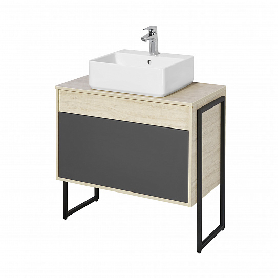 Тумба под накладную раковину Aquaton Лофт Урбан 80 серый графит, дуб орегон 1A247601LQX60