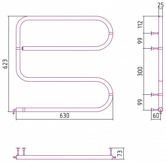 Полотенцесушитель электрический Сунержа Стилье GS-образный 600х650