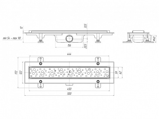 Душевой трап АНИ пласт решётка БРИЗ 450х62 сухой затвор TLQ1345M