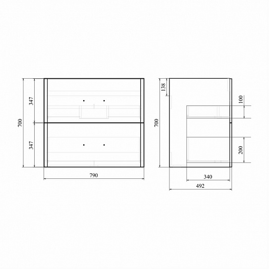 Тумба под раковину напольная 2 ящика MIRSANT Fuji 80/2(раковина Deep-80) (рак. 262520 в комплект не входит)