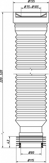 Слив раздвижной для унитаза ORIO С-990 22-52 см.