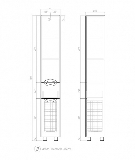 Шкаф пенал в ванную 30 см  Vigo Callao 300 pn.CAL.30