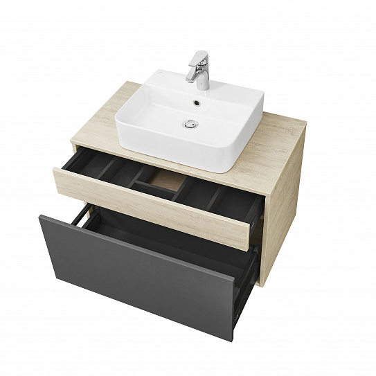 Тумба под накладную раковину Aquaton Лофт Урбан 80 серый графит, дуб орегон 1A247601LQX60