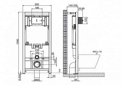 Инсталляция BelBagno 80 для подвесного унитаза, 1150х500х80 мм, со смывным бачком скрытого монтажа