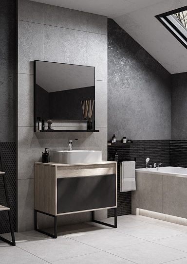 Тумба под накладную раковину Aquaton Лофт Урбан 80 серый графит, дуб орегон 1A247601LQX60