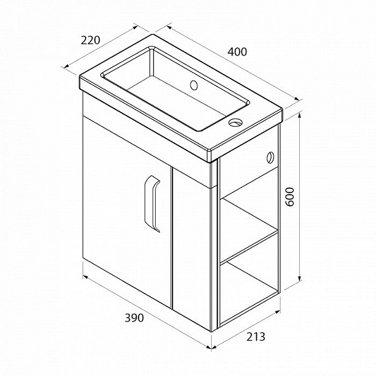 Тумба с раковиной 40 см Iddis Torr 40 TOR40WRi95K полки справа