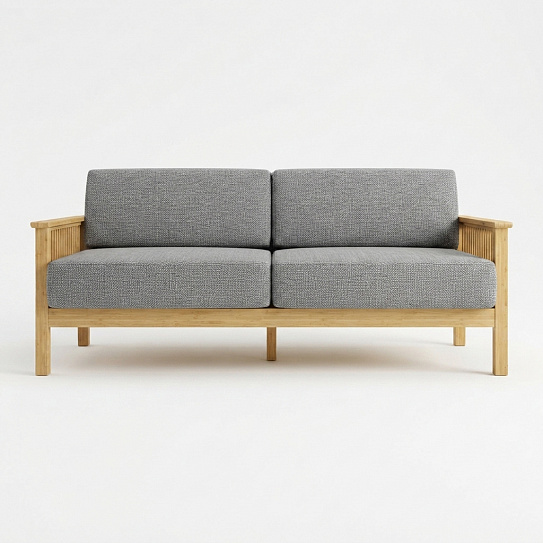 Диван на каркасе из бамбука с подушками 1840 FN-059D-1 NATURE BAMBOO+GREY FABRIK (серый текстиль)