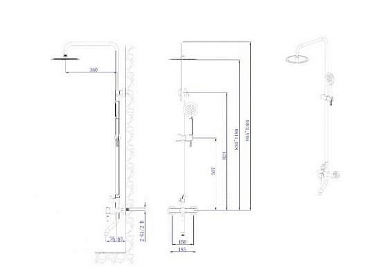 Душевая система с изливом RUSH Melos SUS1101-40Grey графит со смесителем