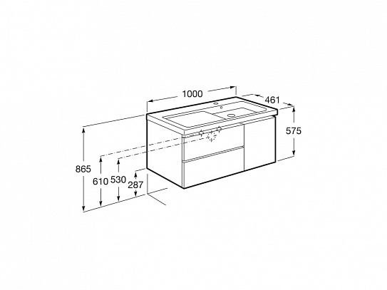 Тумба под раковину Roca Domi 100 белый глянец 2 ящика, правая A857478806