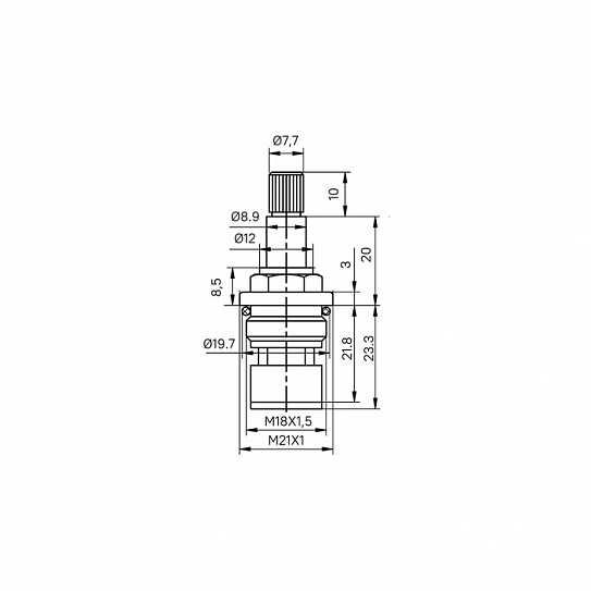 Кран-букса керамическая, 90°, 20 зубцов, M18x1,5, M21, h=53 мм, латунь, Iddis 998CR532SM-P