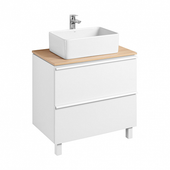 Тумба с накладной раковиной и столешницей Aquaton Хюгге 75 2 ящика белый матовый, 1A282301HG2B0