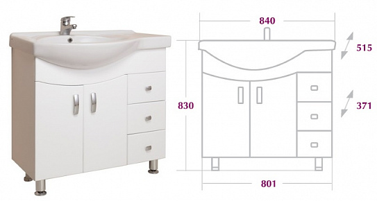 Тумба без раковины Onika Эльбрус 82 см крыло справа 108202