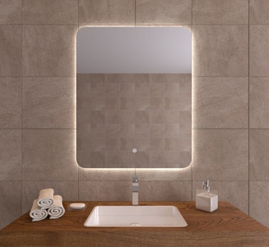 Зеркало в ванную 60х80 с подсветкой, сенсором на касание с диммером и плавным пуском Caiman KvintEco