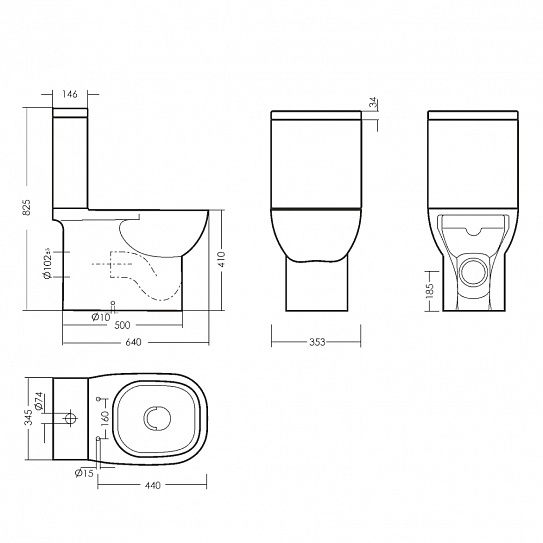 Унитаз-компакт Sanita Luxe Quadro Slim DM (тонкое сиденье дюропласт, микролифт) QDRSLCC01151022