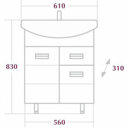 Тумба без раковины Onika Балтика 60 см с одним ящиком 106041