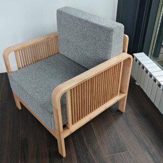 Кресло на каркасе из бамбука 730 с подушками FN-060D-2 NATURE BAMBOO+GREY FABRIC