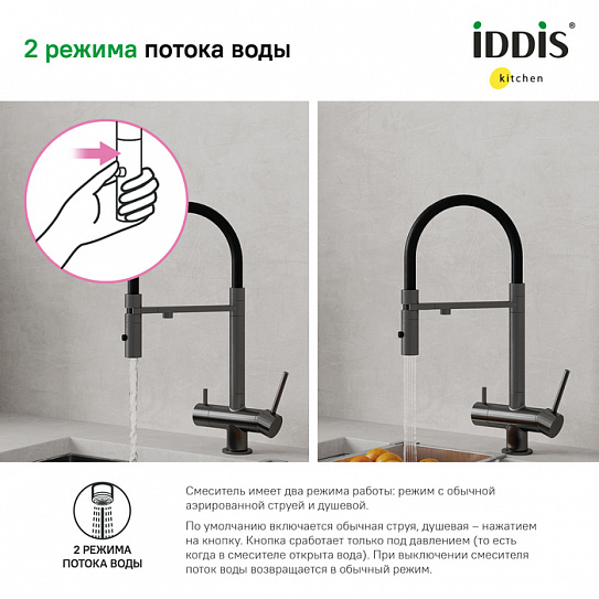 Смеситель для кухни с каналом для питьевой воды и гибким изливом Iddis Ace ACEGMFFi05 (графит матовый)