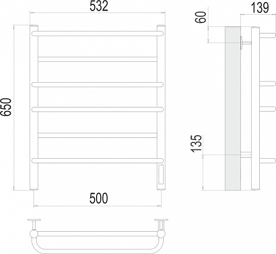 Полотенцесушитель TERMINUS Евромикс П6 500х650 Электро (quick touch)