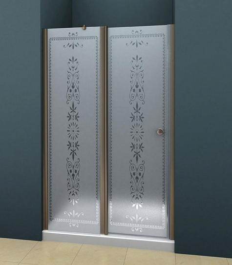 Душевая дверь 120х195 Cezares RoyalPalace золото с узором PALACE-A-B-12-60/60-CP-G (УЦЕНКА)