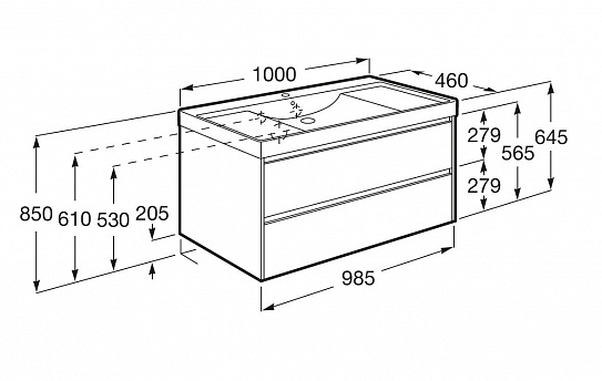Тумба под раковину Roca Ona Ivory 1000 слоновая кость, 2 ящика, ZRU9308356