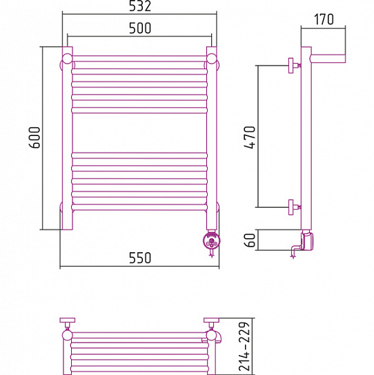 Полотенцесушитель электрический Сунержа Богема с 1 полкой 600х500 (Глянцевый Зелёный, ТЭН Хром)
