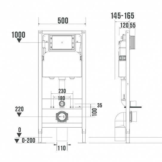 Инсталляция 3в1 для подвесных унитазов Monterey H508A  с клавишей черной матовой и шумопоглощающей плитой