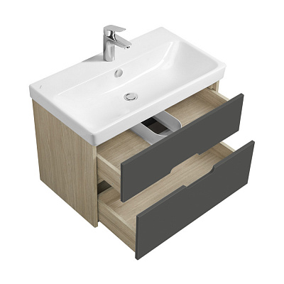 Тумба под умывальник Оливия 80 AQUATON Бежевый/Дуб веллингтон (под раковину 239414) 1A283101OLVG0