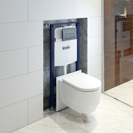 Подвесной безободковые унитаз с инсталляцией,комплект с клавишей смыва черная, Iddis BASAI02i73