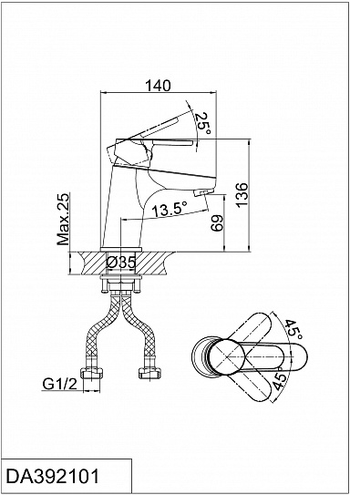 Смеситель для раковины d&k rhein.Marx Da1392101 хром