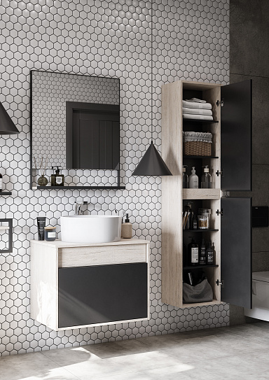 Тумба под накладную раковину Aquaton Лофт Урбан 65 серый графит, дуб орегон 1A254001LQX60