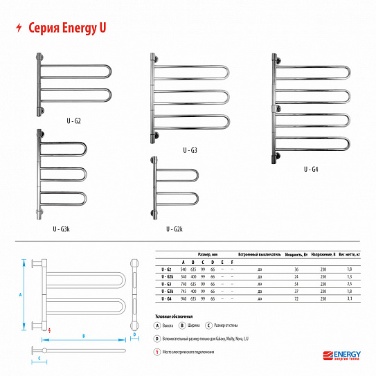 Полотенцесушитель электрический Energy U chrome G3 EETR00UG30000000000