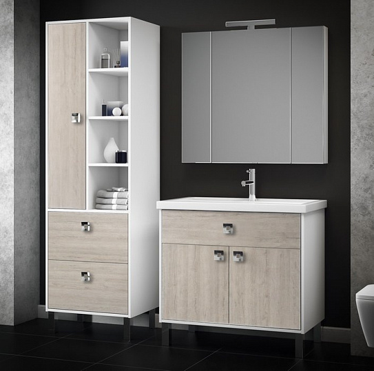 Тумба SMILE КВИНТА 90 белый/орегон с раковиной Астория 90