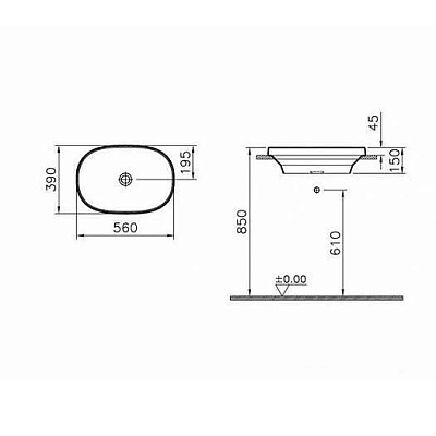 Раковина встраиваемая Vitra Frame 56х39, 5652В403-0016