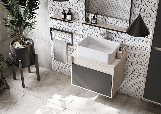 Тумба под накладную раковину Aquaton Лофт Урбан 65 серый графит, дуб орегон 1A254001LQX60