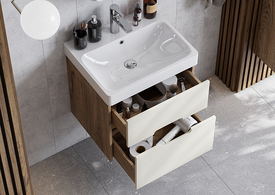 Тумба с раковиной Aquaton Оливия 55 бежевый, дуб велл 1A254201OLVG0