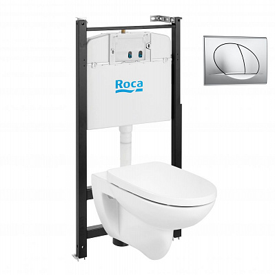 Комплект инсталляция с подвесным унитазом Roca Debba Round чаша Rimless + сиденье + панель слива ZRU9307735