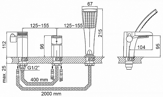 Смеситель на борт ванны D&K Berlin.Freie DA1434201 врезной каскад хром