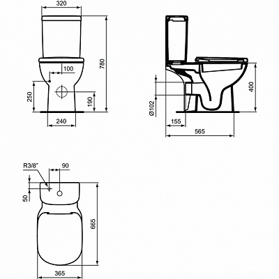 Чаша унитаза Ideal Standard Tempo T331201, горизонтальный выпуск