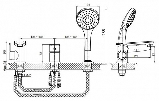 Смеситель на борт ванны Rush Bruny BR4335-333