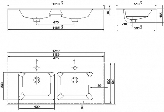 Раковина OPADIRIS IBIZA 121 две чаши (Cerastyle) фаянс