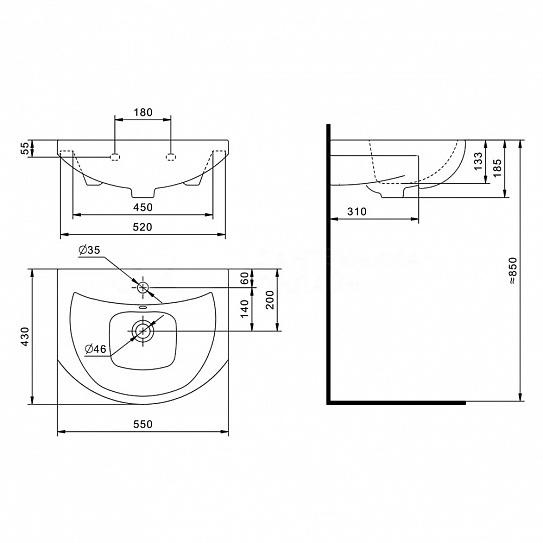 Раковина мебельная Santek Балтика 55 1WH501702