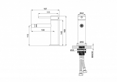 Смеситель для биде Wonzon & Woghand STICK, Брашированное золото WW-88339017-BG