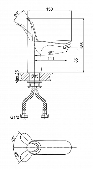 Смеситель для раковины D&K Venice Baciano Da1032141 хром