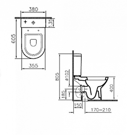 Унитаз-компакт Vitra Diana, open-back, микролифт, 9816B003-7201