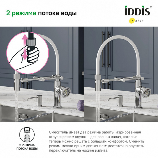 Смеситель для кухни с гибким изливом Iddis Grange GRASBFLi05, хром 