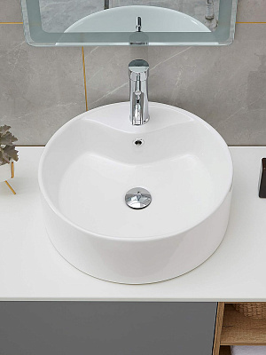 Раковина накладная круглая 41 MONTEREY ZT-8002B с отверстием под смеситель и переливом