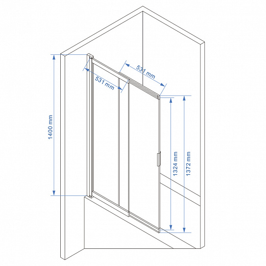 Штора для ванны раздвижная 100х140 MONTEREY EX-255 хром прозрачное стекло 4мм