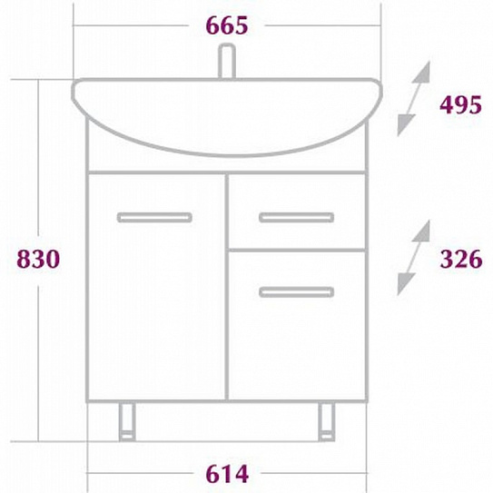 Тумба без раковины Onika Стелла 65 см с одним ящиком 106503